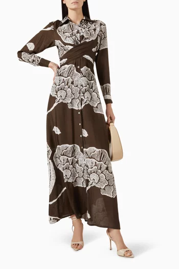 Floral Wrap Shirt Maxi Dress in Muslin
