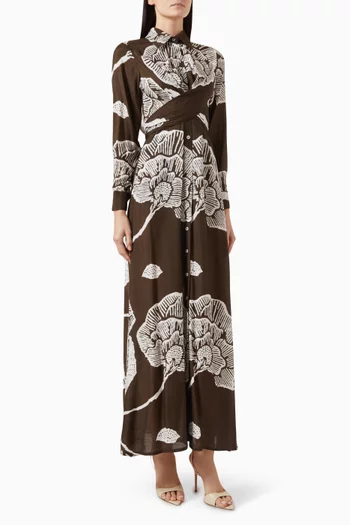 Floral Wrap Shirt Maxi Dress in Muslin