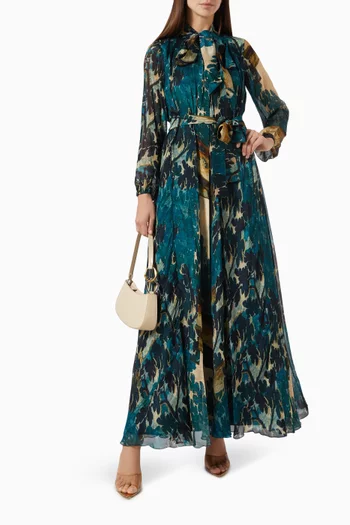 Floral Belted Maxi Dress in Chiffon