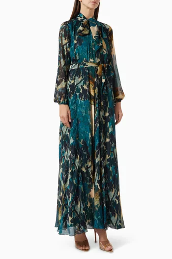 Floral Belted Maxi Dress in Chiffon