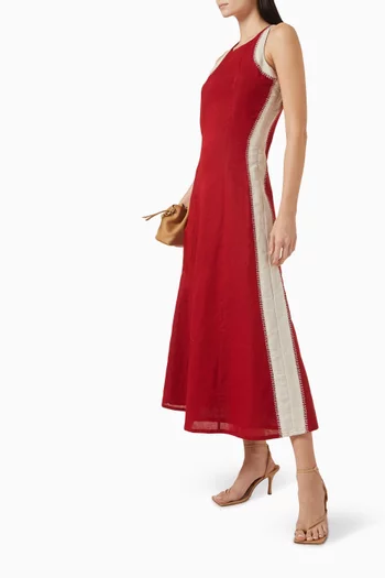 Embroidered Midi Dress in Linen