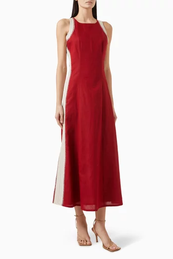 Embroidered Midi Dress in Linen