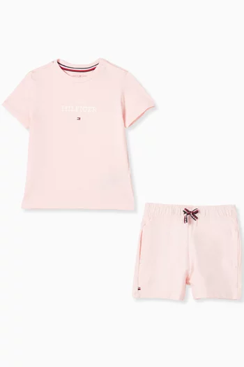 Logo T-shirt & Shorts Set in Stretch Cotton