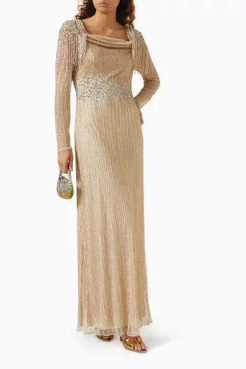 Beaded Square-neck Gown