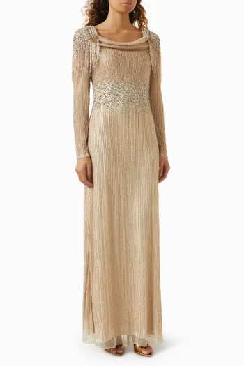 Beaded Square-neck Gown