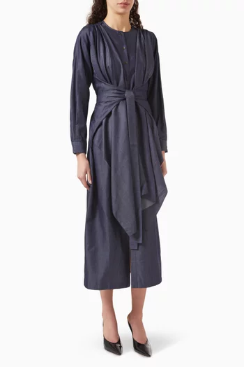 Tie-up Panelled Shirt Dress in Chambray