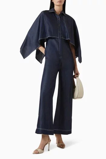Cape Collared Jumpsuit in Chambray