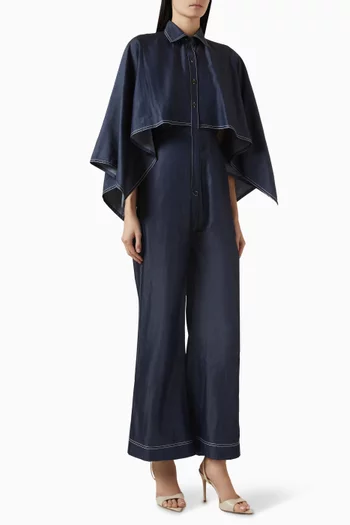 Cape Collared Jumpsuit in Chambray
