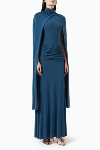 Valeris Cape Maxi Dress in Jersey