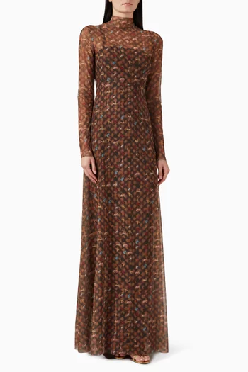 La Reverie Tattoo Maxi Dress in Mesh