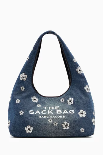 The Sequin Daisy Sack Bag in Denim