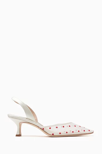 Carolyne 50 Polka-dot Slingback Pumps in Mesh & Satin