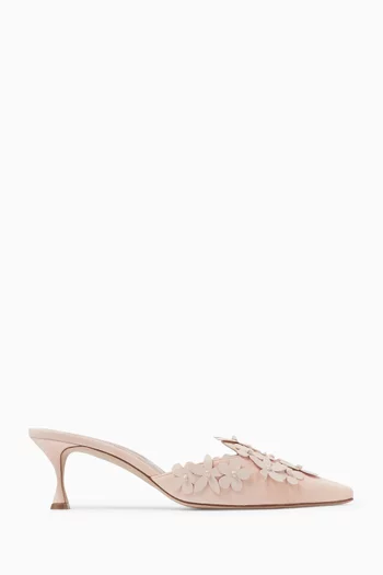 Harnes 50 Mules in Floral-appliqué Suede