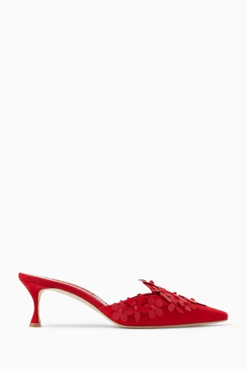 Harnes 50 Floral-appliqué Mules in Suede