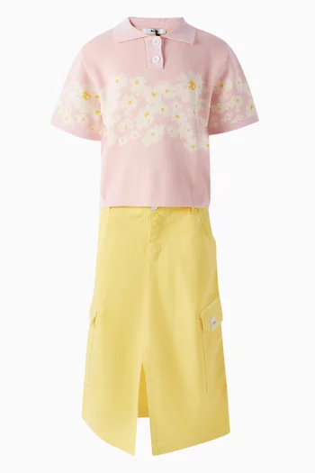 Floral-print Knit Polo T-shirt