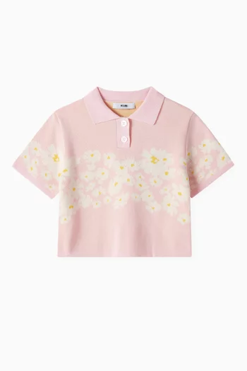 Floral-print Knit Polo T-shirt