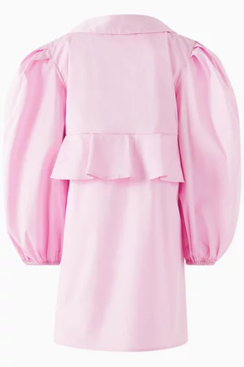 Blouson-sleeve Dress in Cotton Poplin