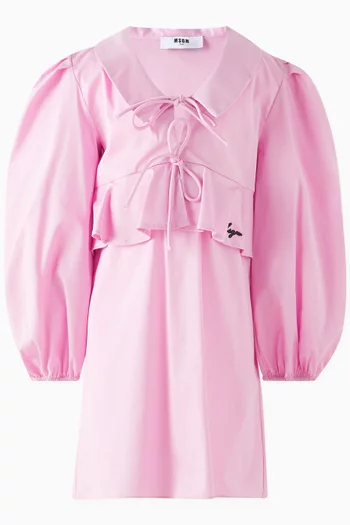 Blouson-sleeve Dress in Cotton Poplin