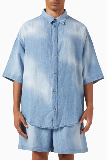 Logo Stamp Button-up Shirt in Cotton & Linen