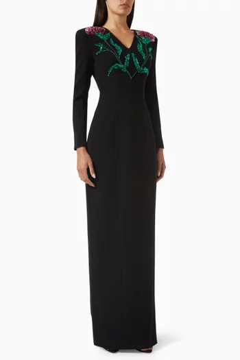 Celine Floral-embellished Dress in Crepe