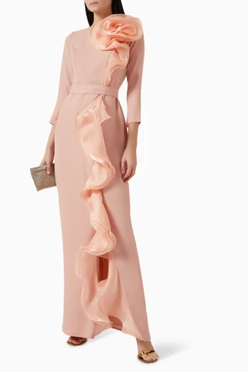 فستان مزين بحافة كشكش كريب