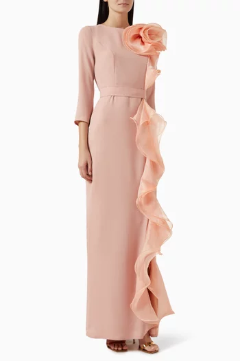 فستان مزين بحافة كشكش كريب