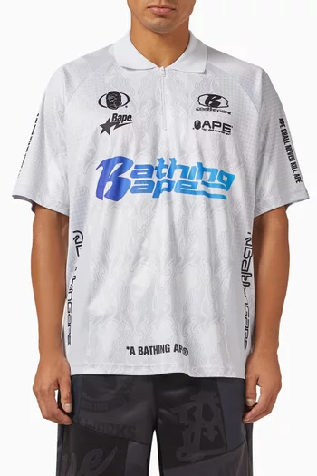 Flame Pattern Half-zip Polo Shirt in Mesh