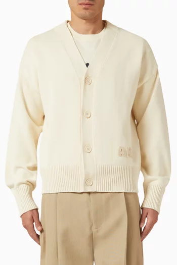 Logo Embroidered Cardigan in Cotton & Wool Knit