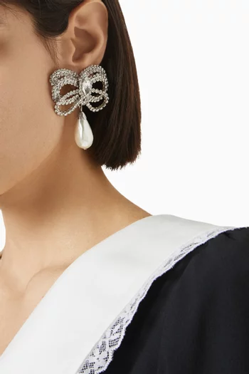 Crystal Pearl Clip-on Earrings in Brass