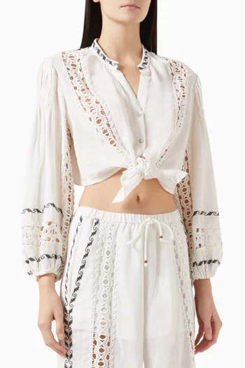 بلوزة إيثاكا بعقدة في الأمام كتان وقطن