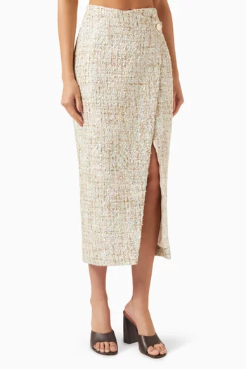Kate Midi Wrap Skirt in Tweed