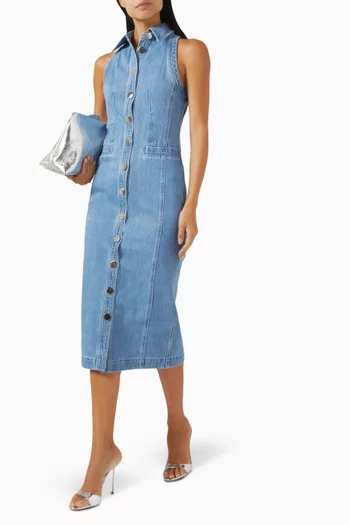 Palmer Button-down Midi Dress in Denim