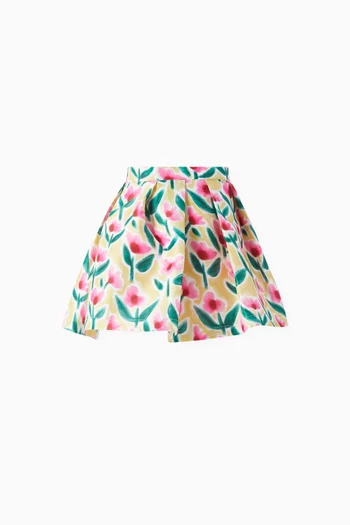 Floral-print Skirt in Matte Satin