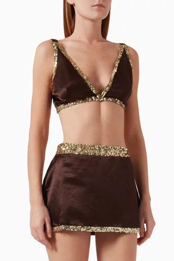 Celine Hand-beaded Bralette in Linen & Silk