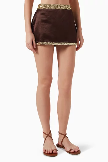 Celine Hand-beaded Mini Skirt in Linen & Silk