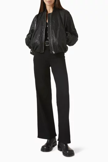 Jemma Embroidered Bomber Jacket in Faux Leather