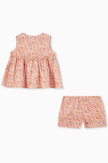 Printed Dress & Bloomers Set in Cotton