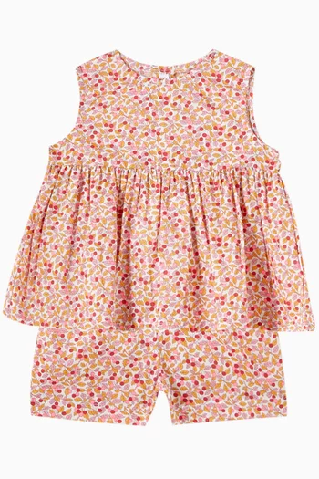 Printed Dress & Bloomers Set in Cotton