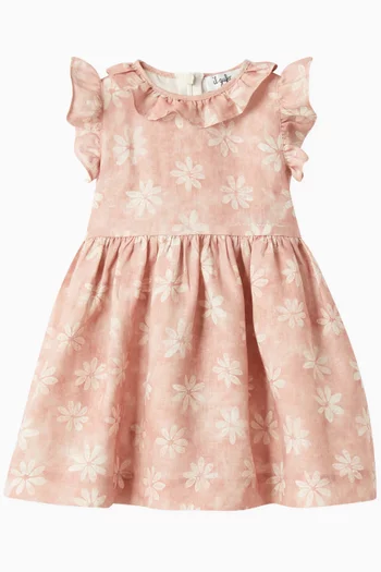 Daisy-print Ruffled Dress in Cotton