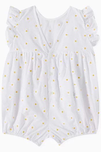 Daisy-embroidered Romper in Cotton