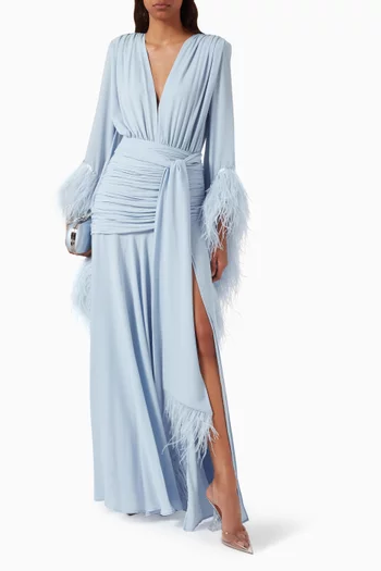 Geisha Feather-cuff Gown in Chiffon