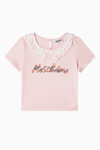 Logo Lace-collar T-shirt in Cotton