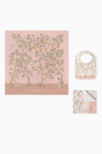 طقم بطانية مربعة وصدرية بنقشة زهور قطن عضوي