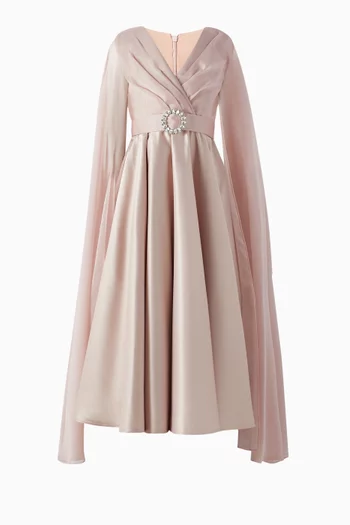 Cape Belted Maxi Dress
