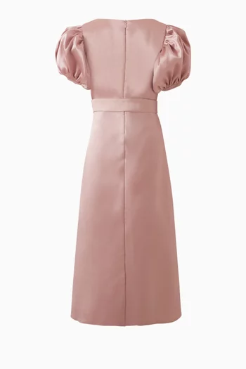 Bow Belted Maxi Dress in Satin