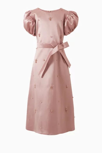Bow Belted Maxi Dress in Satin