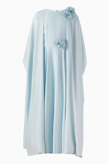 Floral Applique Cape Maxi Dress