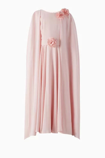 Floral Applique Cape Maxi Dress