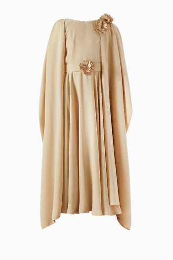 Floral Applique Cape Maxi Dress