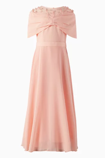 Off-shoulder Pleated Maxi Dress